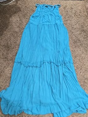 New York & Company Bright Turquoise Tiered Maxi Skirt
